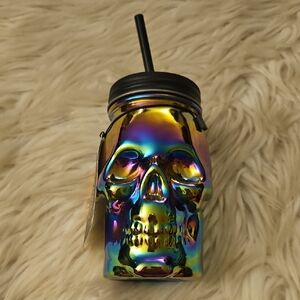 Home Essentials Iridescent Skull Cup with Black Straw